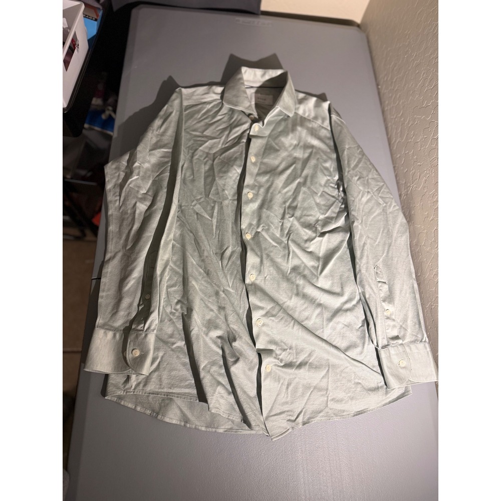 Eton Contemporary Fit Button Down Shirt Mens 15.75 40 Cotton Green Grey